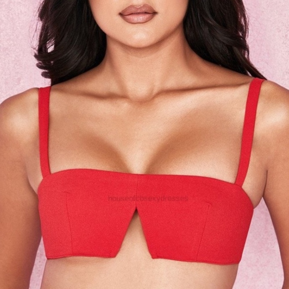 HOUSE OF CB Leela bralette cropped top red crepe V wire small